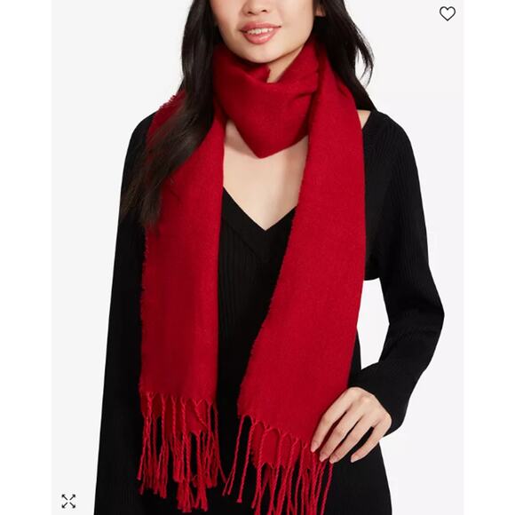 NEW Steve Madden Cozy Blanket Scarf with Fringe Trim in holiday Red Oblong NWT - Picture 1 of 16